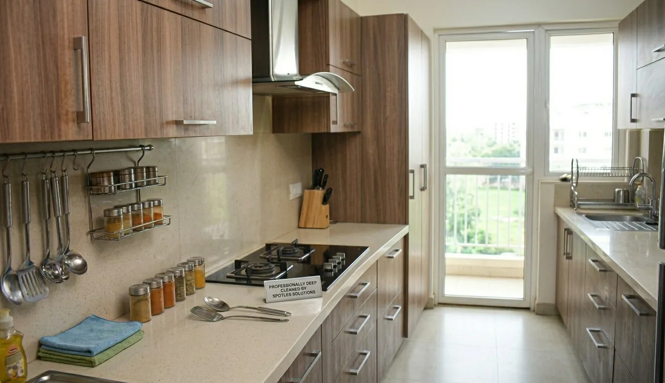 Fresh modular kitchen after professional deep cleaning Fresh modular kitchen after professional deep cleaning